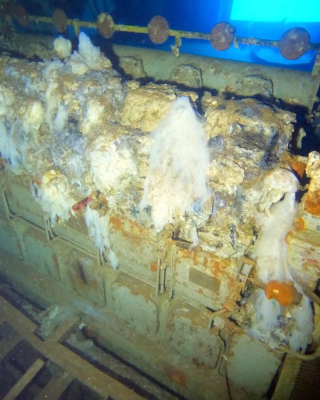 The Engine Room on the Um El Faroud Wreck - Diving Wrecks in Malta